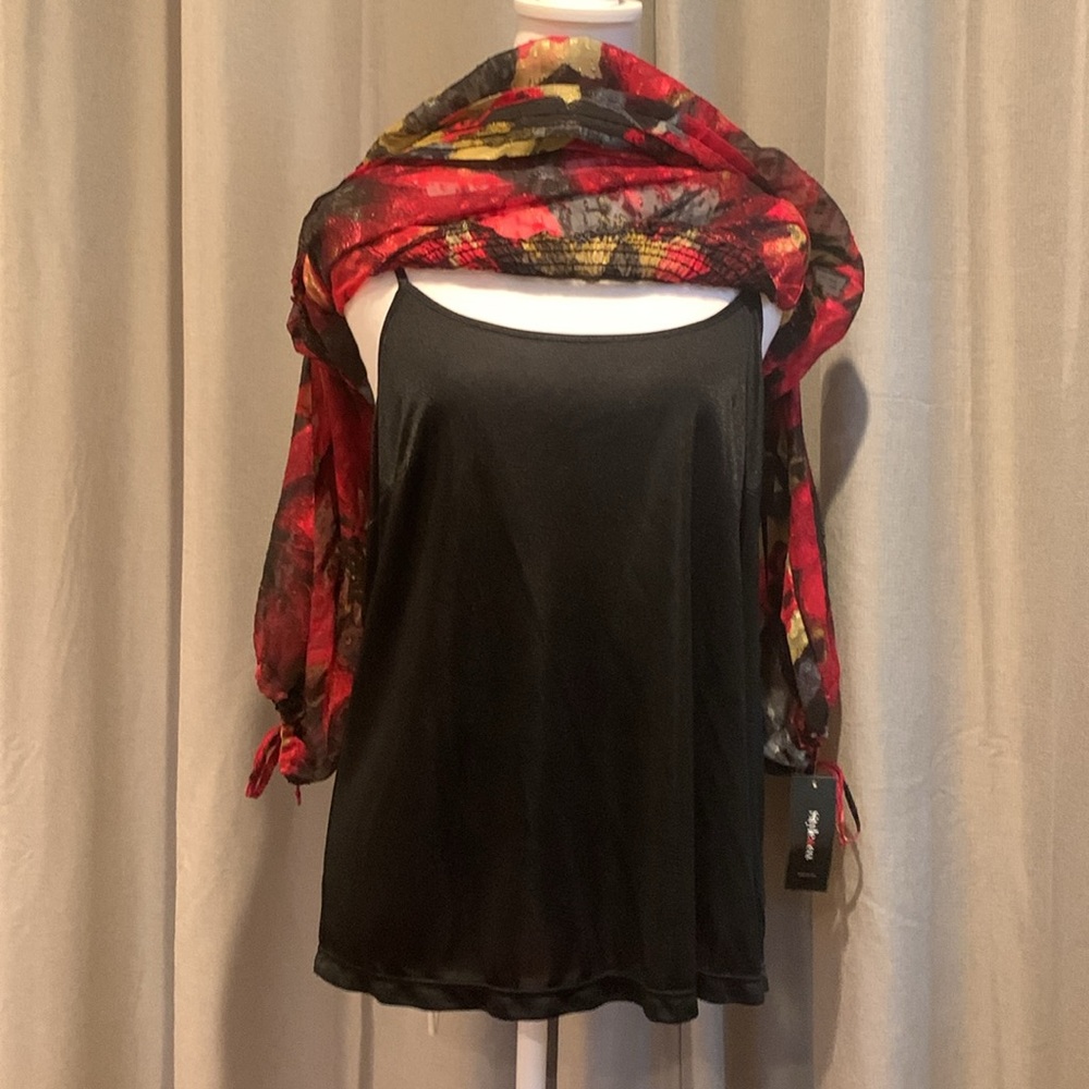 NWT - Style & Co. 2-Piece Red and Black Floral Blouse Size 12 - Picture 4 of 14